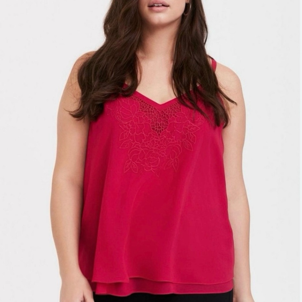 Torrid Sophie Chiffon Embroidered Plus Size Cami Magenta Red Valentine’s Day NEW